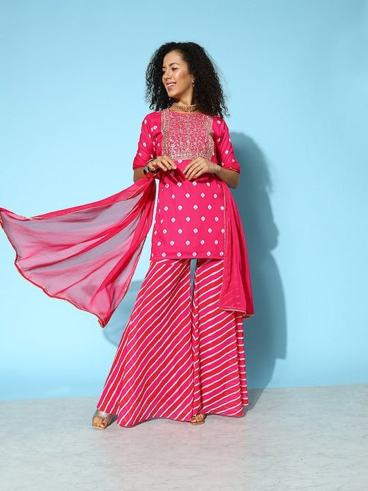 Women Regular Kurta with Sharara & Dupatta - Inddus.com