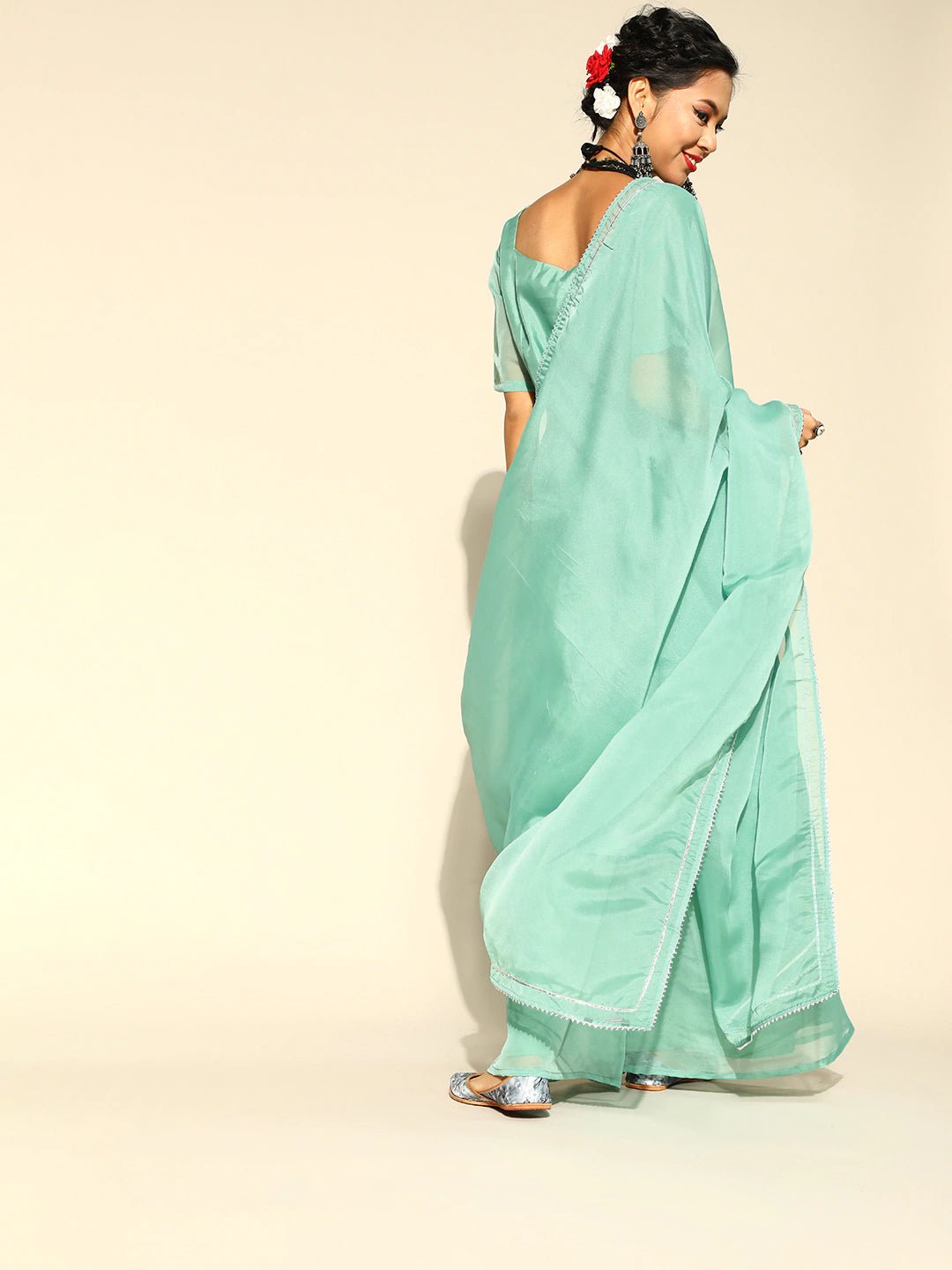 Women Sea Green Embroidered Chevron Kurta with Palazzo & Dupatta - Inddus.com