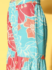 Women Sea Green Floral Printed Pleated Kurti with Sharara - Inddus.com