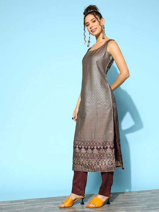 Women Silk Blend Kurta with Trousers & Dupatta - Inddus.com