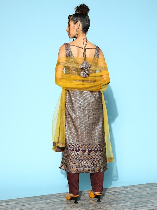 Women Silk Blend Kurta with Trousers & Dupatta - Inddus.com