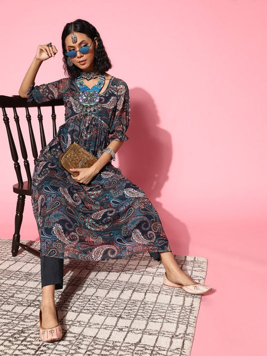 Women Solid Poly-Chiffon Ethereal Embroidery Kurta Set - Inddus.com