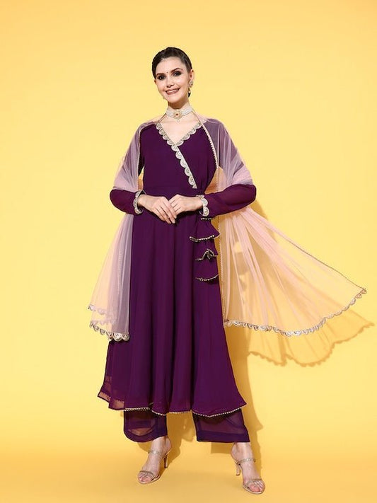 Women Solid Poly-Georgette New Neckline Kurta Set - Inddus.com