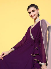 Women Solid Poly-Georgette New Neckline Kurta Set - Inddus.com