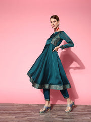 Women Solid Silk Blend Ethereal Embroidery Kurta Set - Inddus.com