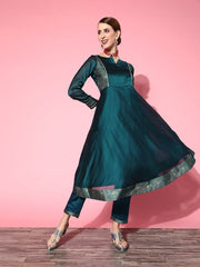 Women Solid Silk Blend Ethereal Embroidery Kurta Set - Inddus.com