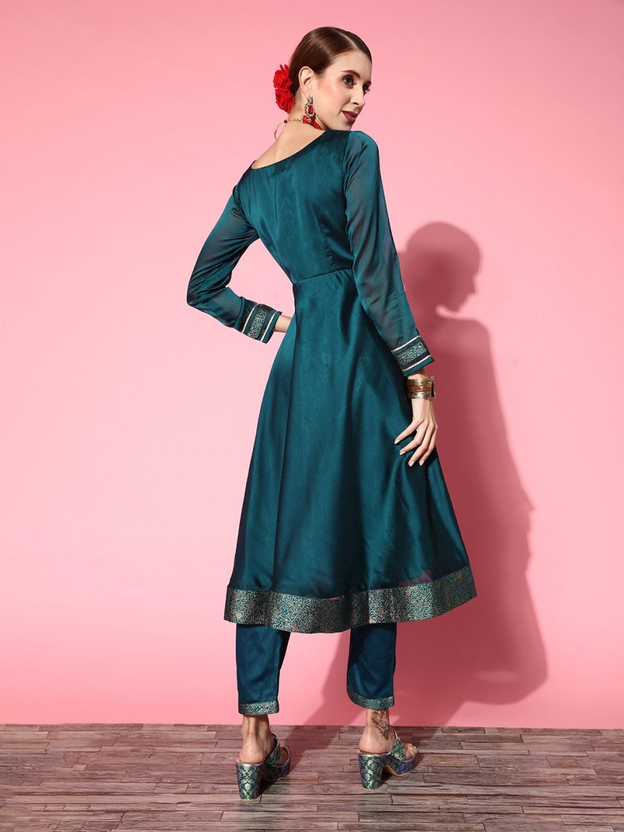 Women Solid Silk Blend Ethereal Embroidery Kurta Set - Inddus.com