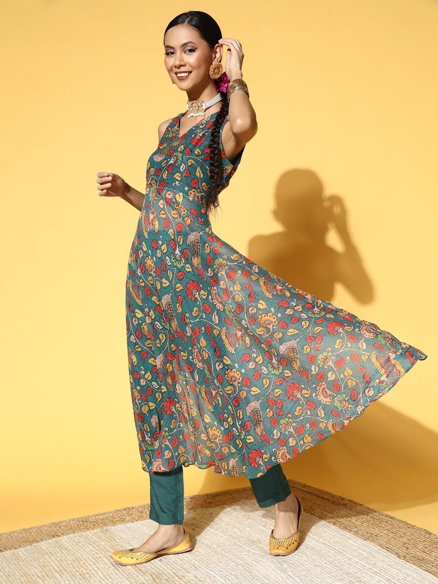 Women Striped Poly-Chiffon All in the Details Kurta Set - Inddus.com