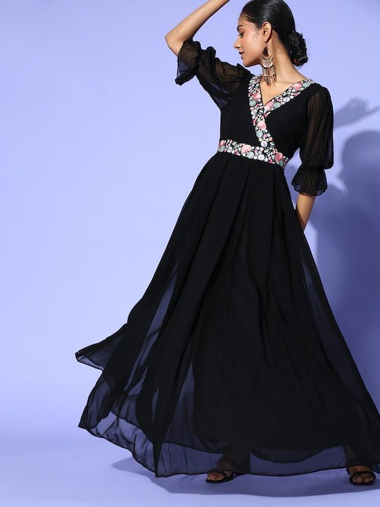 Women Stylish Black Floral Gown for Days - Inddus.com