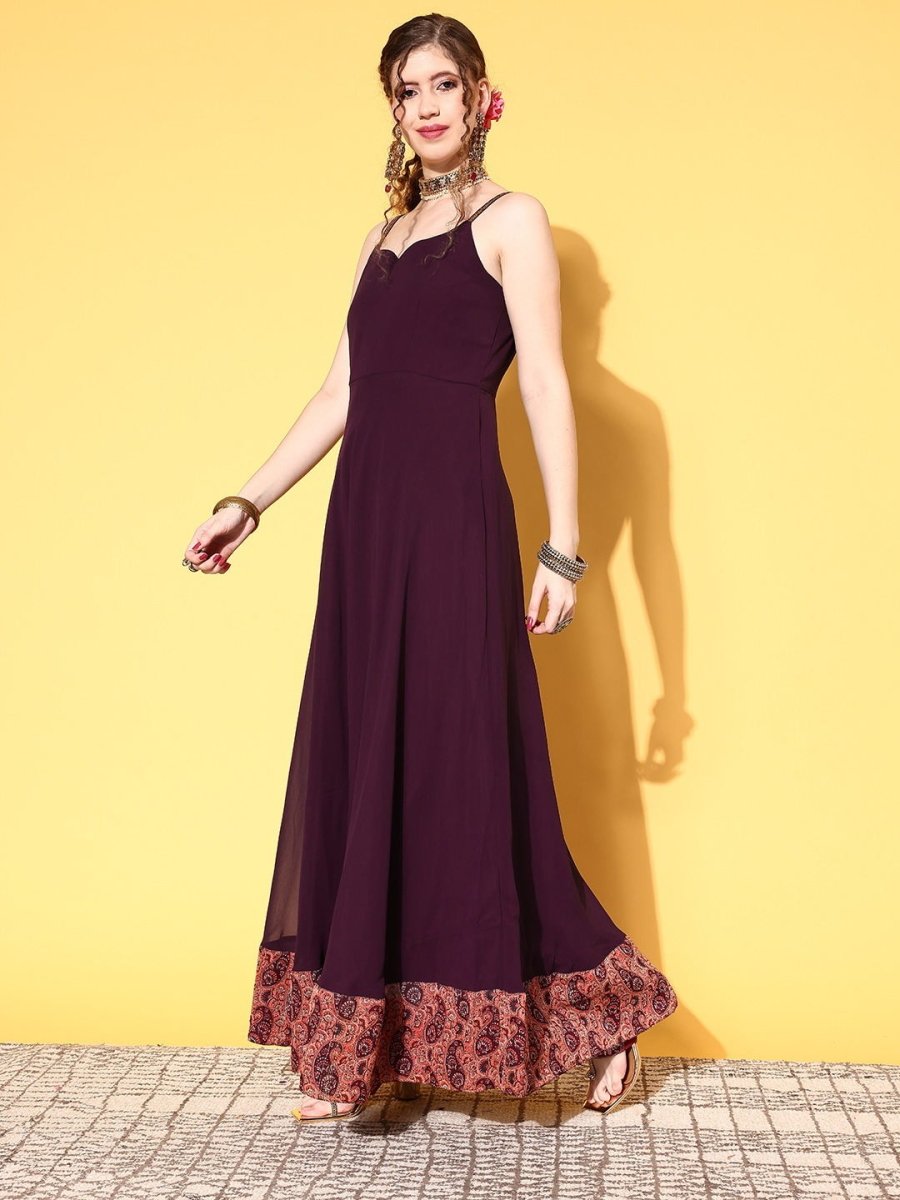 Women Stylish Purple Georgette New Neckline Kurta - Inddus.com