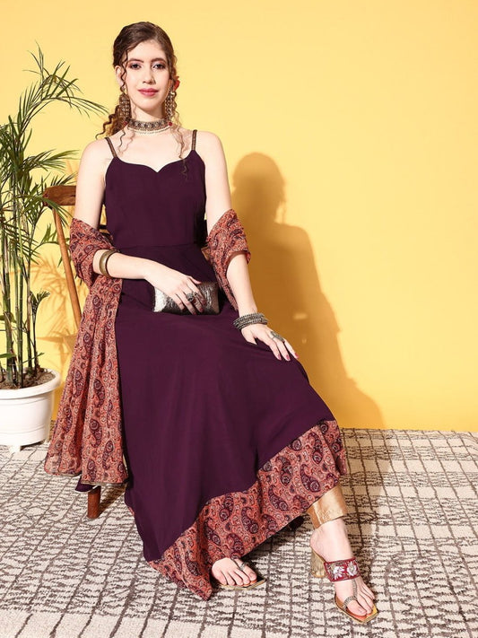 Women Stylish Purple Georgette New Neckline Kurta - Inddus.com