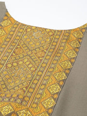 Women Taupe & Mustard Yellow Yoke Design Kurta with Trousers - Inddus.com