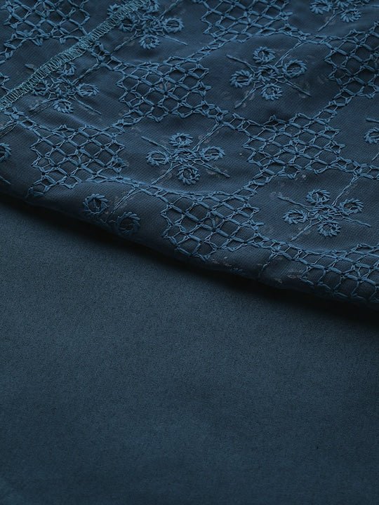 Women Teal Embroidered Chikankari Kurta with Palazzos & With Dupatta - Inddus.com