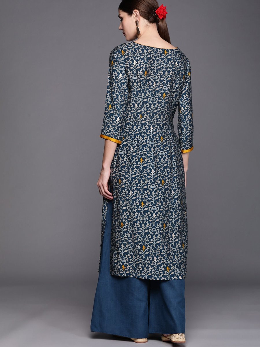 Women Teal Ethnic Motifs Printed Regular Beads and Stones Kurta with Palazzos - Inddus.com