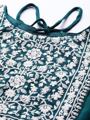 Women Teal & White Floral Yoke Design Thread Work Georgette Kurta - Inddus.com