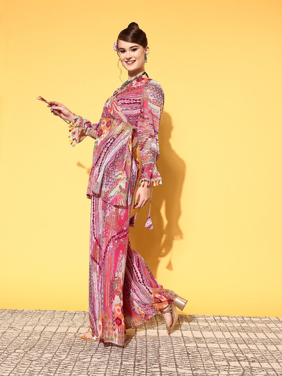 Women Tribal Poly Chiffon Print Parade Kurta Set - Inddus.com