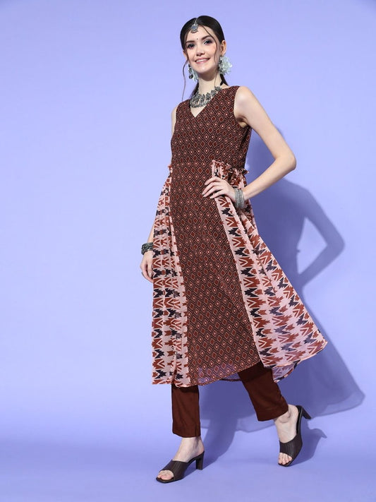 Women Tribal Poly Chiffon Print Parade Kurta Set - Inddus.com