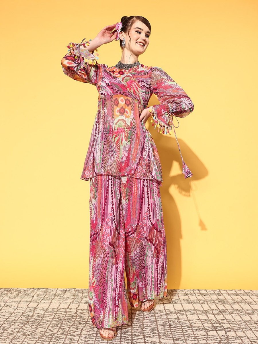 Women Tribal Poly Chiffon Print Parade Kurta Set - Inddus.com