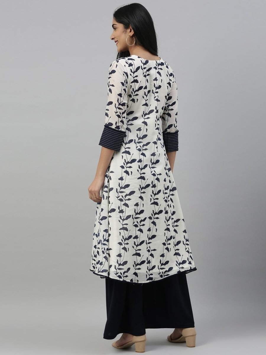 Women White & Blue Printed A-Line Kurta - Inddus.com