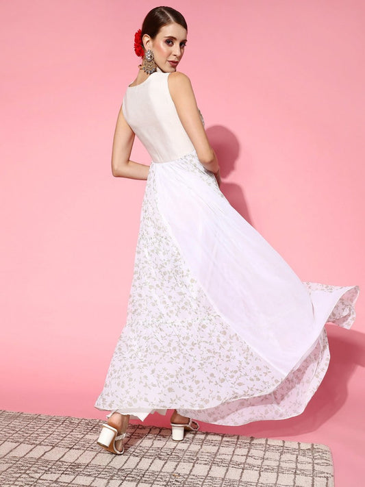 Women White Floral Ethereal Embroidery Dress - Inddus.com