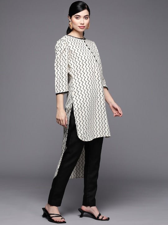 Women White Foil Printed Kurta with Trousers - Inddus.com