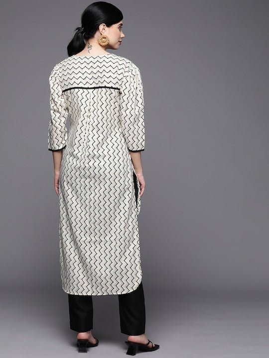 Women White Foil Printed Kurta with Trousers - Inddus.com