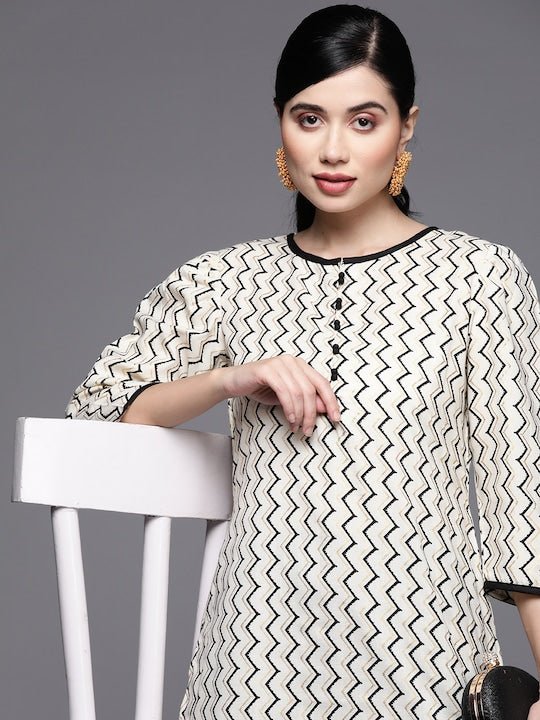 Women White Foil Printed Kurta with Trousers - Inddus.com