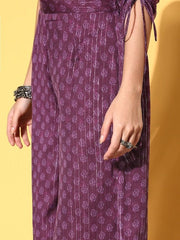 Women Wine Woven Design One Shoulder Kurta With Sharara - Inddus.com