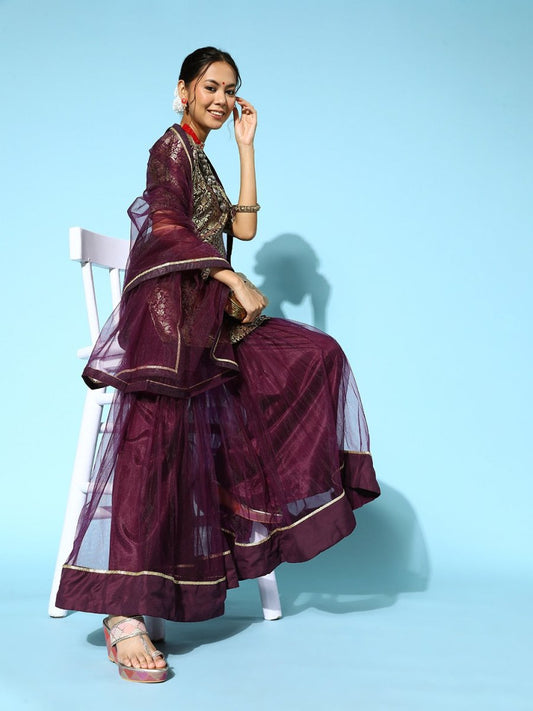 Women Woven Design Silk Blend Ethereal Embroidery Kurta Set - Inddus.com