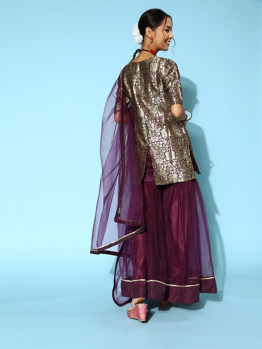 Women Woven Design Silk Blend Ethereal Embroidery Kurta Set - Inddus.com