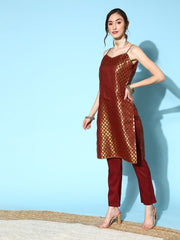 Women Woven Design Silk Blend Ethereal Embroidery Kurta Set - Inddus.com