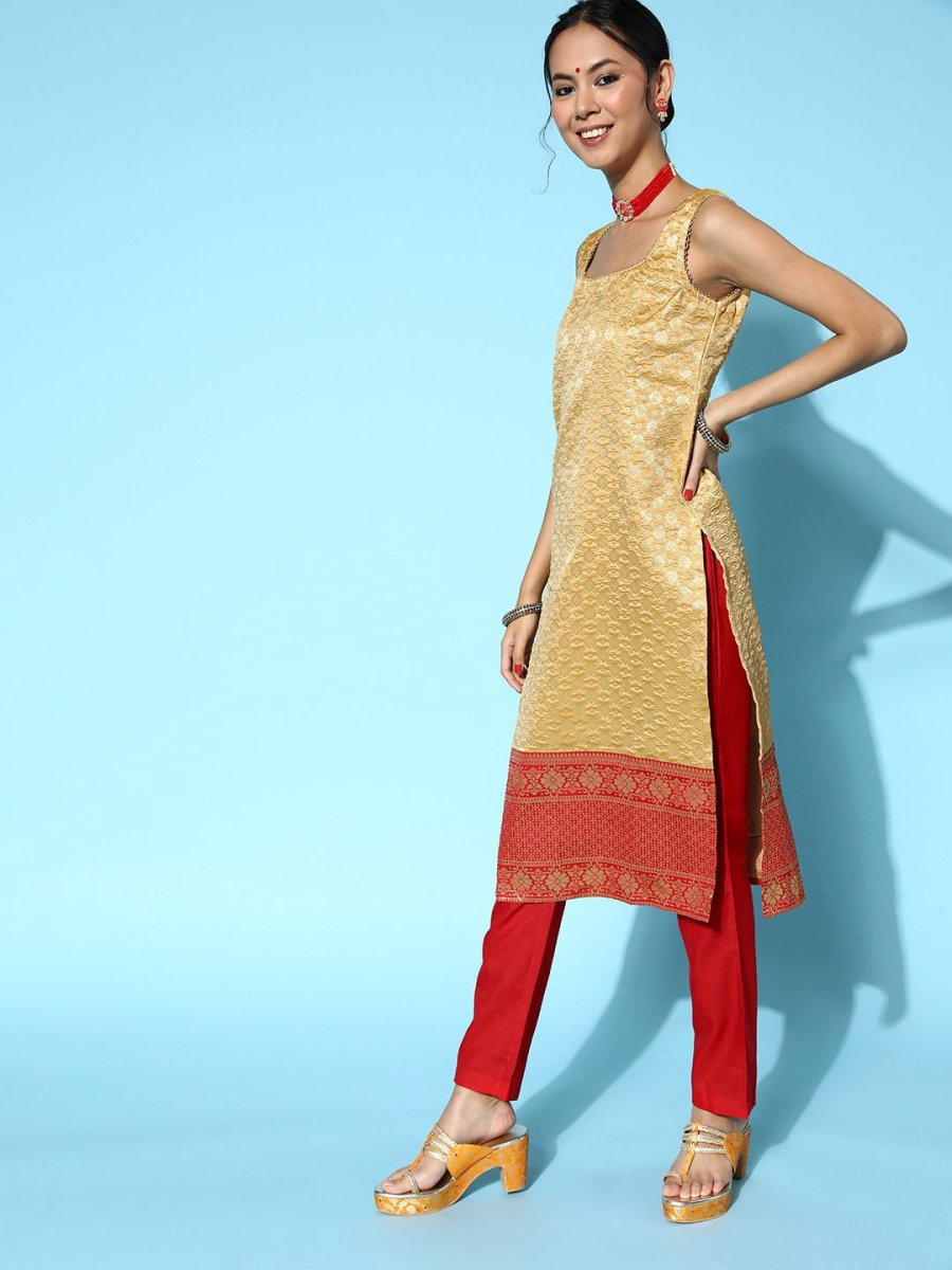 Women Woven Design Silk Blend Ethereal Embroidery Kurta Set - Inddus.com