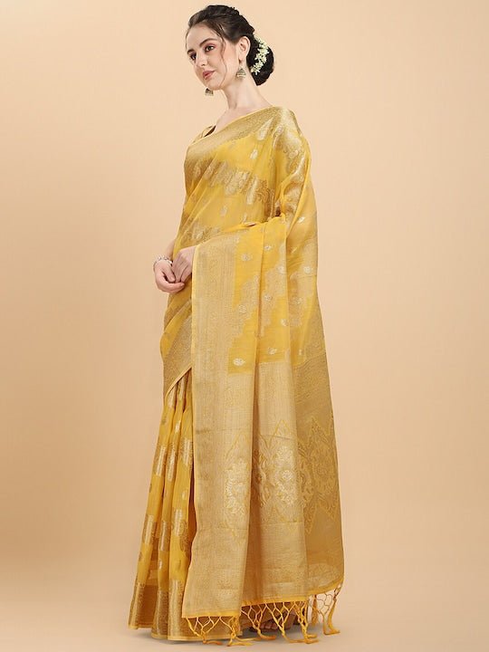 Women Yellow Ethnic Motifs Woven Design Saree with Blouse Piece