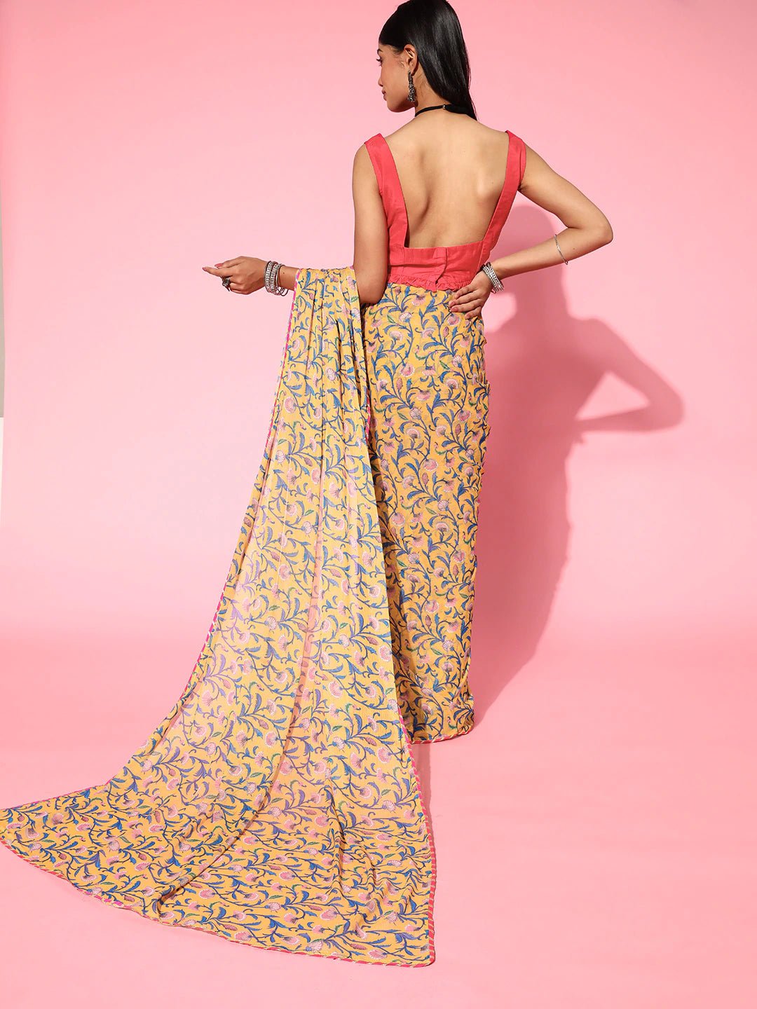 Women Yellow Floral Printed Saree - Inddus.com