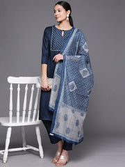 Women Yoke Design Gotta Patti Kurta With Trousers & With Dupatta - Inddus.com