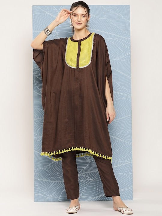 Women Yoke Design Kaftan Kurta With Trousers - Inddus.com