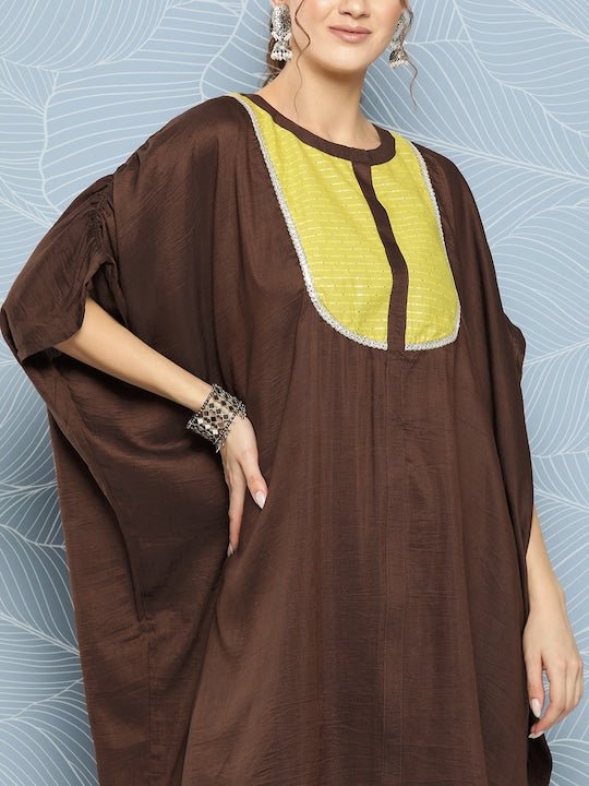 Women Yoke Design Kaftan Kurta With Trousers - Inddus.com