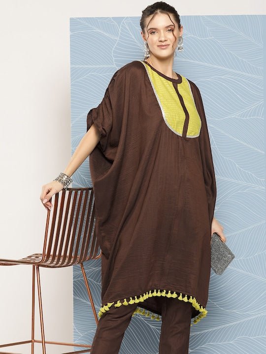 Women Yoke Design Kaftan Kurta With Trousers - Inddus.com