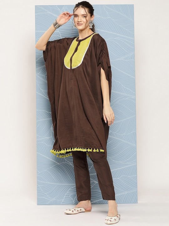 Women Yoke Design Kaftan Kurta With Trousers - Inddus.com