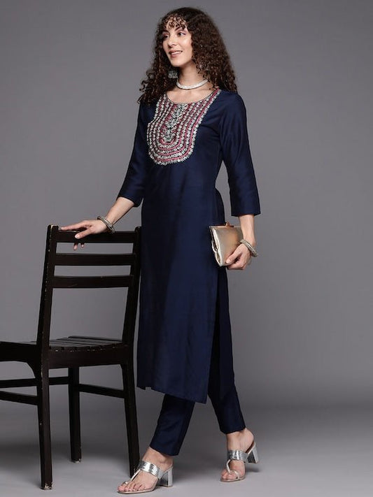 Women Yoke Design Kurta with Trousers - Inddus.com