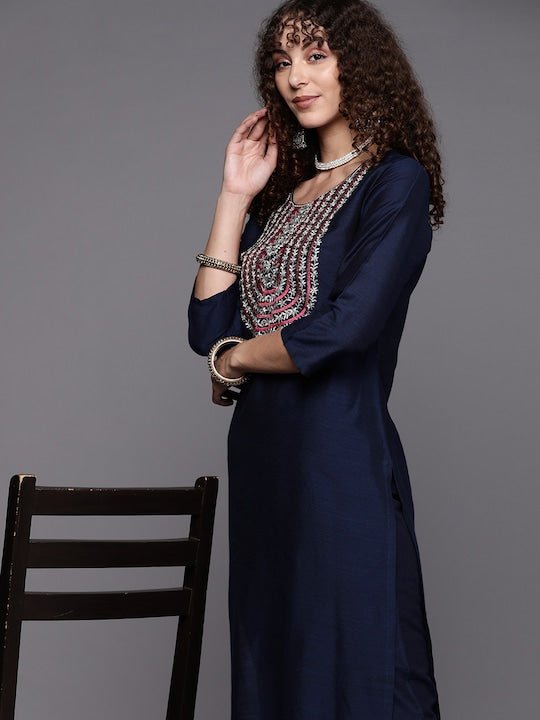 Women Yoke Design Kurta with Trousers - Inddus.com