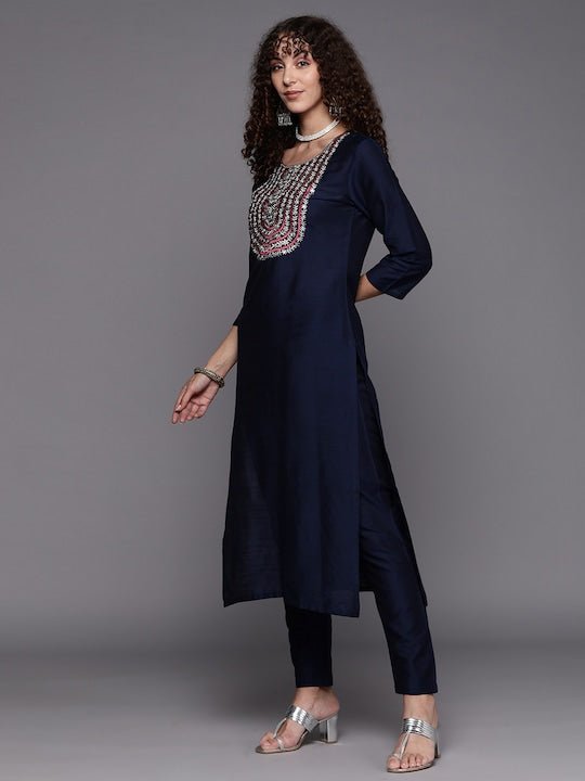 Women Yoke Design Kurta with Trousers - Inddus.com