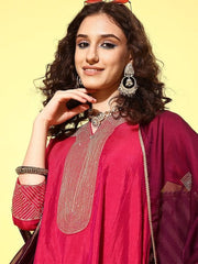 Women Yoke Design Regular Kurta with Trousers & With Dupatta - Inddus.com