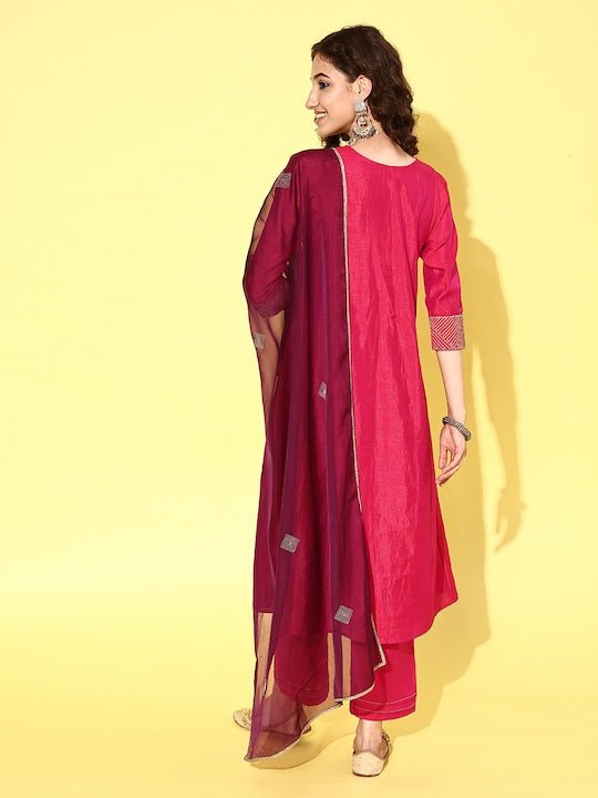 Women Yoke Design Regular Kurta with Trousers & With Dupatta - Inddus.com