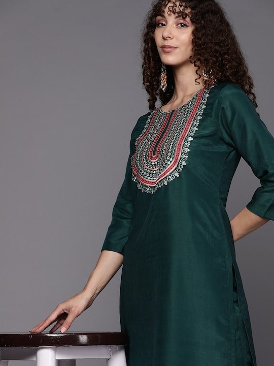 Women Yoke Design Sequinned Kurta with Trousers - Inddus.com