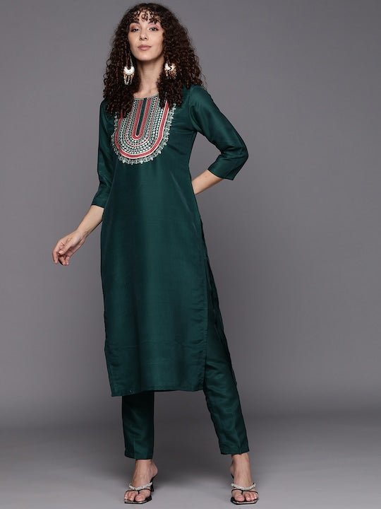 Women Yoke Design Sequinned Kurta with Trousers - Inddus.com