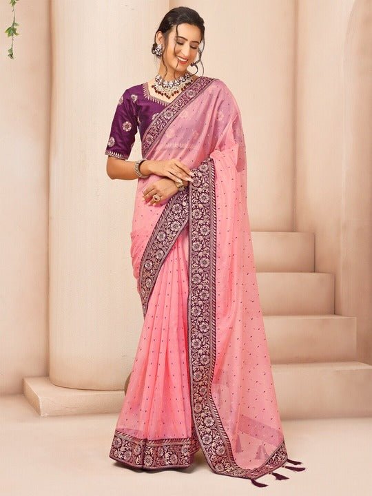 Woven Design Embroidered Organza Saree