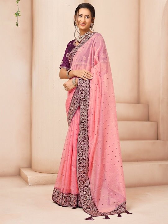 Woven Design Embroidered Organza Saree