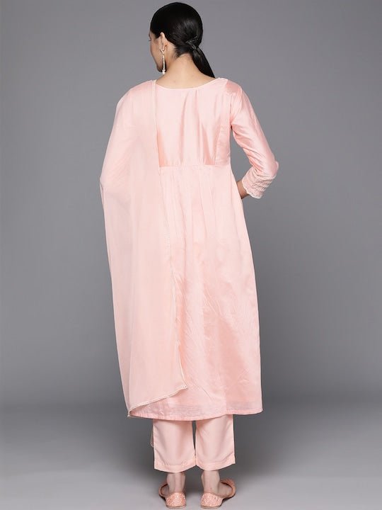 Woven Design Lace Detailing Kurta With Trouser & Dupatta - Inddus.com