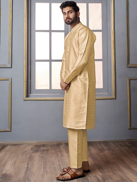 Woven Design Regular Kurta With Trousers - Inddus.com